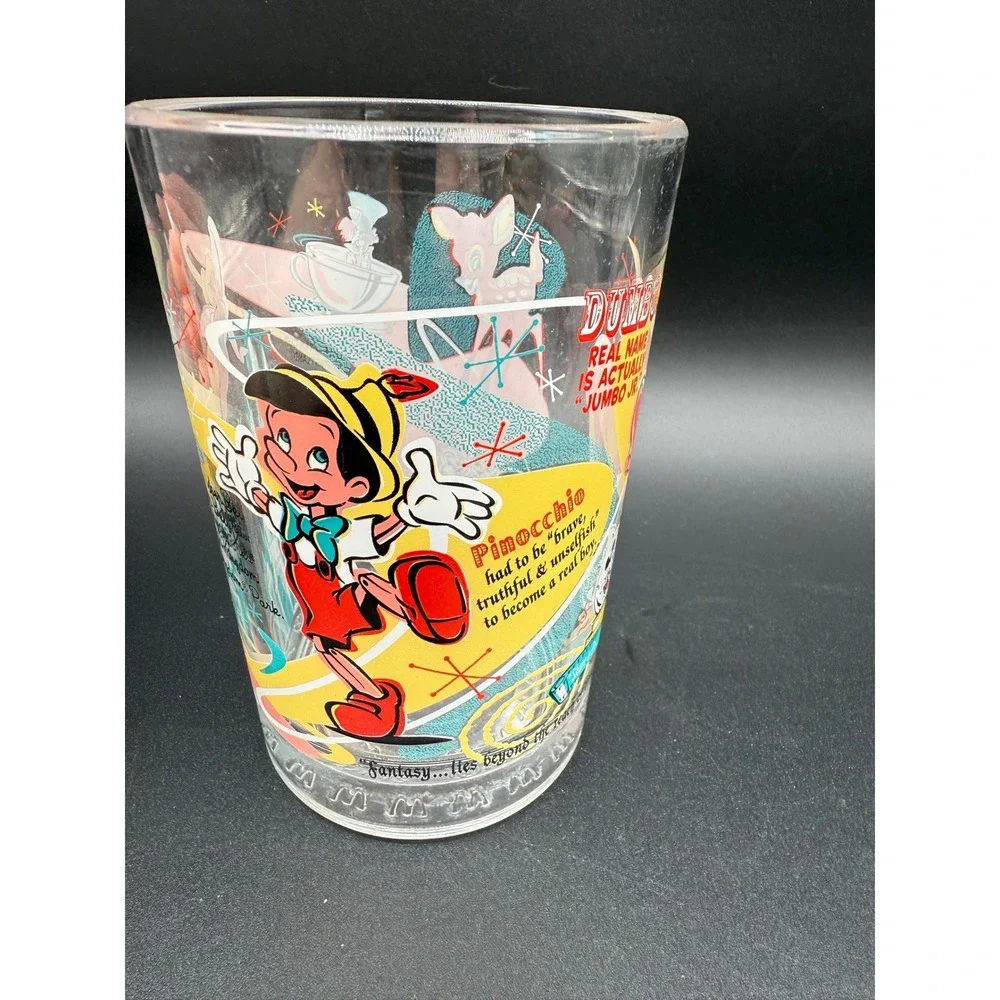 Disney Vintage 100 yr Glass Tumbler Dumbo Pinocchio Bambi Tinkerbell Collectible